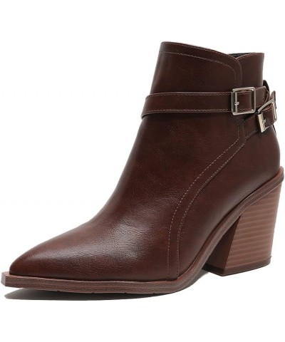 Casual Women's Western Ankle Boots Chunky Heels Zipper Booties 16 Dark Brown $24.43 Boots