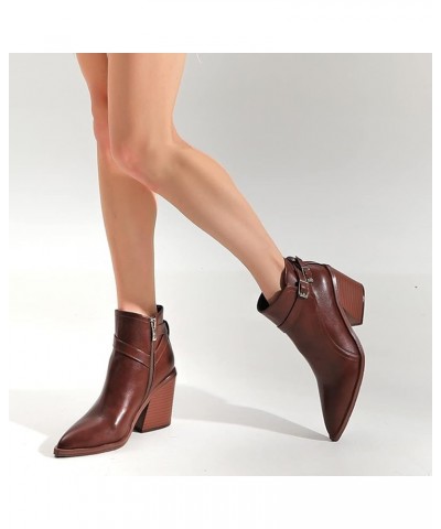 Casual Women's Western Ankle Boots Chunky Heels Zipper Booties 16 Dark Brown $24.43 Boots