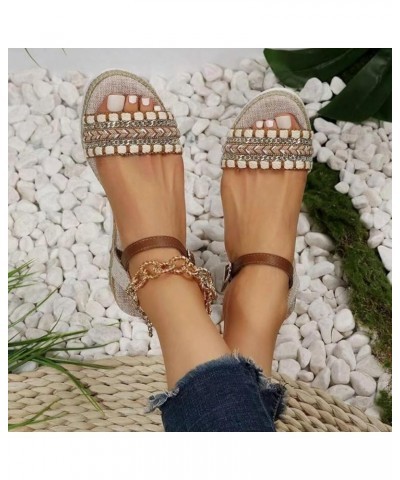 Ladies Weave Open Toe Buckle Strap Summer Slope Heel Thick Soled Wedges Comfort Sandals for Women with Arch Support Beige $20...