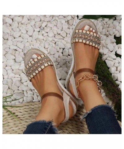 Ladies Weave Open Toe Buckle Strap Summer Slope Heel Thick Soled Wedges Comfort Sandals for Women with Arch Support Beige $20...