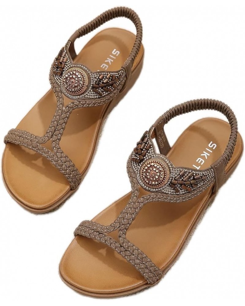 Summer Women Low Wedge Heel Open Toe Sandals,Shoes Flat Comfortable Slide Bohemian Beach Ankle Strap Buckle Rhinestone Sandal...