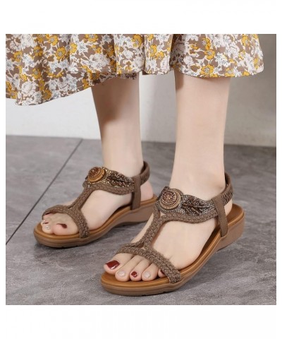 Summer Women Low Wedge Heel Open Toe Sandals,Shoes Flat Comfortable Slide Bohemian Beach Ankle Strap Buckle Rhinestone Sandal...