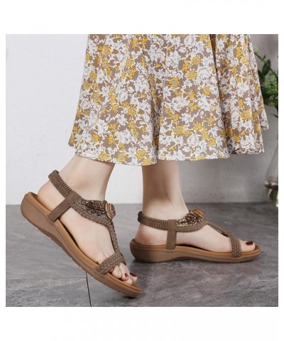 Summer Women Low Wedge Heel Open Toe Sandals,Shoes Flat Comfortable Slide Bohemian Beach Ankle Strap Buckle Rhinestone Sandal...