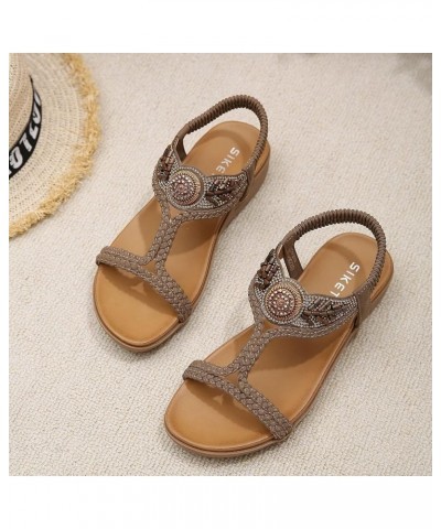 Summer Women Low Wedge Heel Open Toe Sandals,Shoes Flat Comfortable Slide Bohemian Beach Ankle Strap Buckle Rhinestone Sandal...