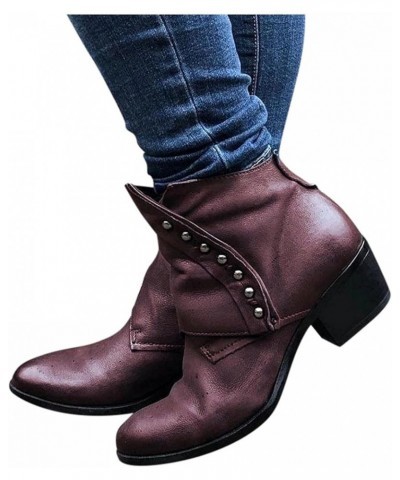 Women's Chunky Mid Heel Ankle Boot Pointed Toe Zipper Faux Leather Booties Shoes Slip-On V-Cut Platform Boots 002purple $21.1...