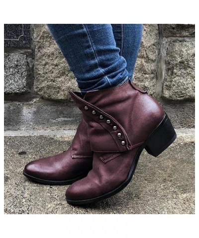 Women's Chunky Mid Heel Ankle Boot Pointed Toe Zipper Faux Leather Booties Shoes Slip-On V-Cut Platform Boots 002purple $21.1...