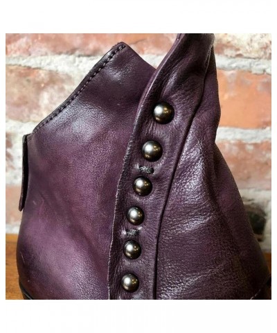 Women's Chunky Mid Heel Ankle Boot Pointed Toe Zipper Faux Leather Booties Shoes Slip-On V-Cut Platform Boots 002purple $21.1...