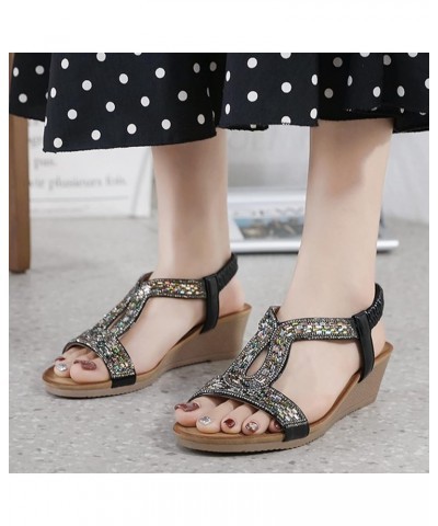 Dressy Walking Shoes Women Comfort Travel Bohemian Womens Shoes Womens Sandals Comfortable Dressy Sparkly Black Sandals for W...