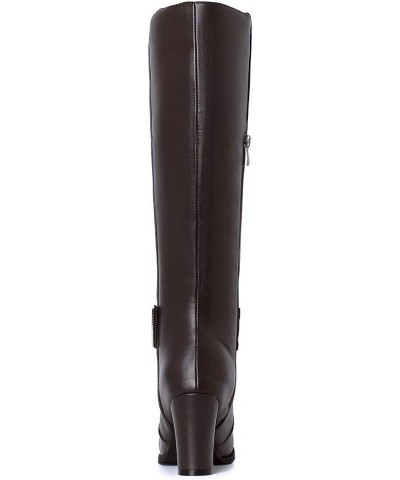 Women Knee-High Boots with Chunky Heel and Synthetic Suede Material Pu Brown $22.51 Boots