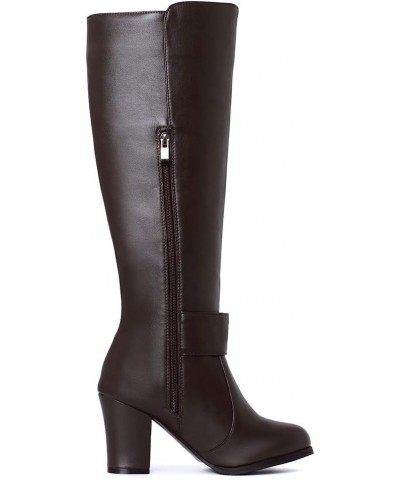 Women Knee-High Boots with Chunky Heel and Synthetic Suede Material Pu Brown $22.51 Boots