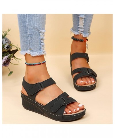 Sandals for Women Wedge Premium Orthopedic Open Toe Sandlas Anti-Slip Ladies Arch Support Sandals Summer Hook and Loop Comfy ...