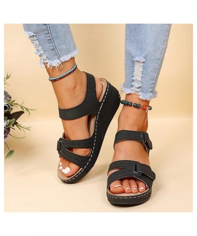 Sandals for Women Wedge Premium Orthopedic Open Toe Sandlas Anti-Slip Ladies Arch Support Sandals Summer Hook and Loop Comfy ...