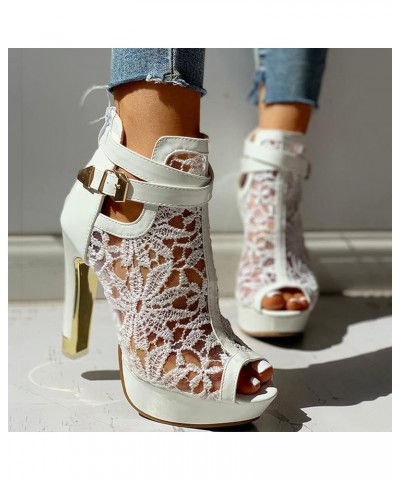 Women Heeled sandals For Women Platform Chunky Heels Women sandals For Dresses Size 11 Heeled sandal Slides sandals Wo H-whit...