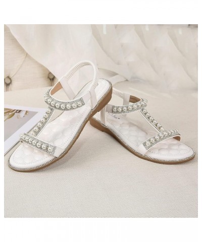 Womens Sandals Pearl Decora Solid Color Soft Cushion Ankle Strap Wedge Sandals Summer Beach Outdoor Sandals Women White $14.7...