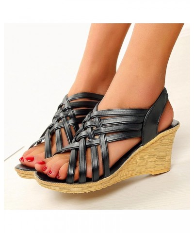 Leisure Wedges Women's Casual Sandals Shoes Thick-soled Breathable Fashion Women's Wedges Black $15.04 Sandals