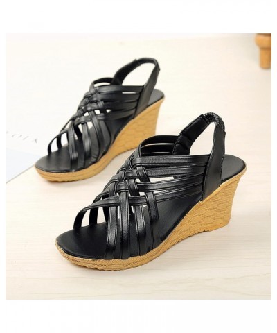 Leisure Wedges Women's Casual Sandals Shoes Thick-soled Breathable Fashion Women's Wedges Black $15.04 Sandals