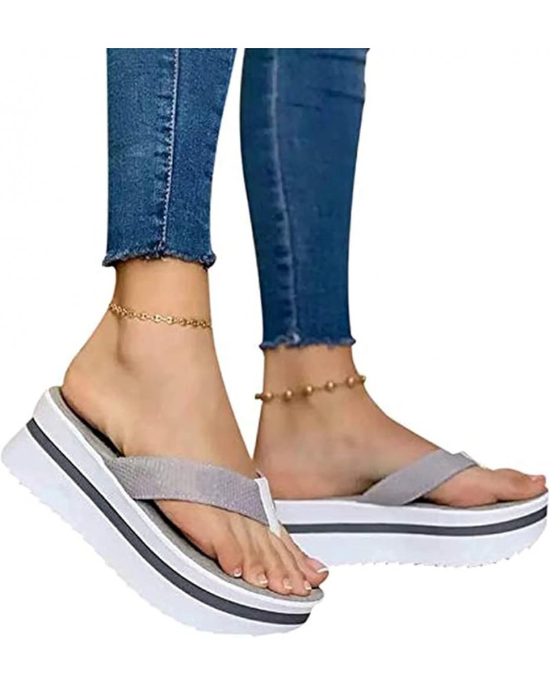 LONG-M Women Sandals New Women Heels Sandals Platform Wedges Shoes for Women 41 Grey $15.99 Sandals