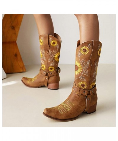 Women's Cowboy Boots Western Cowgirl Boots Retro Pointed Toe Boots 10 Brown $31.67 Boots