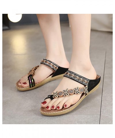 Flat Sandals, Summer Womens Retro Sandals Beach Beaded Metal Rhinestone Pearl Flat Shoes Z 13-black $11.99 Sandals