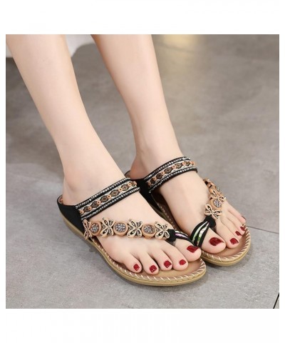 Flat Sandals, Summer Womens Retro Sandals Beach Beaded Metal Rhinestone Pearl Flat Shoes Z 13-black $11.99 Sandals