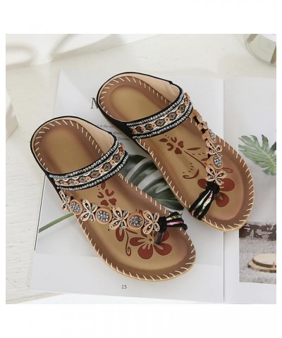 Flat Sandals, Summer Womens Retro Sandals Beach Beaded Metal Rhinestone Pearl Flat Shoes Z 13-black $11.99 Sandals