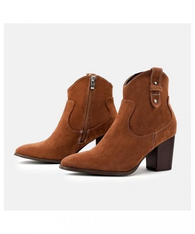 Round Shoes Heels Toe Pumps Short Women Casual Boots Zipper Comfortable Women's Boots Womens Boot Size 6 Z 13-brown $10.90 Boots