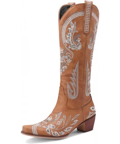 Women's Embroidered Western Cowboy Boots Cowgirl Boots Knee High Medium Heel Chunky Heel Classic Retro Boots Brown-1 $21.32 B...