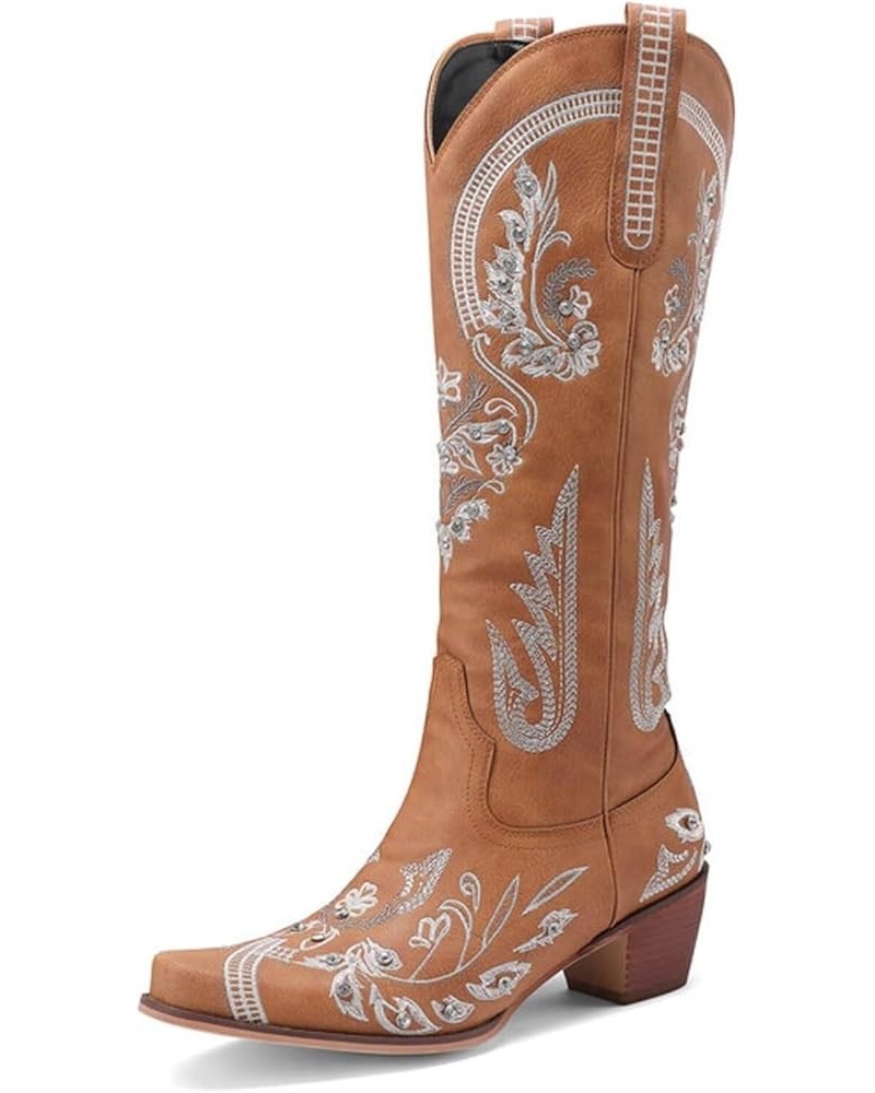 Women's Embroidered Western Cowboy Boots Cowgirl Boots Knee High Medium Heel Chunky Heel Classic Retro Boots Brown-1 $21.32 B...