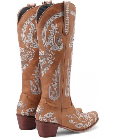 Women's Embroidered Western Cowboy Boots Cowgirl Boots Knee High Medium Heel Chunky Heel Classic Retro Boots Brown-1 $21.32 B...