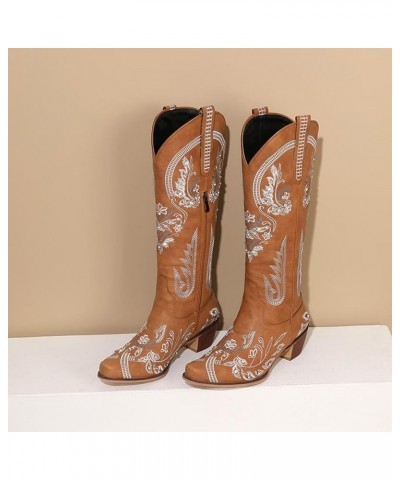 Women's Embroidered Western Cowboy Boots Cowgirl Boots Knee High Medium Heel Chunky Heel Classic Retro Boots Brown-1 $21.32 B...