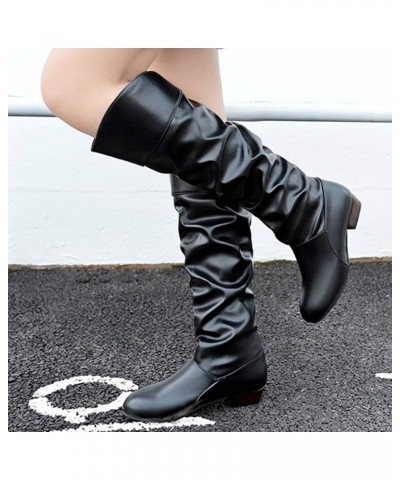 Knee High Boots Low Heel Suede Winter Fur Boots Women Size 8 Ladies Black Cowboy Boots Square Toe Black Leather Boots for Wom...