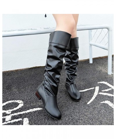 Knee High Boots Low Heel Suede Winter Fur Boots Women Size 8 Ladies Black Cowboy Boots Square Toe Black Leather Boots for Wom...