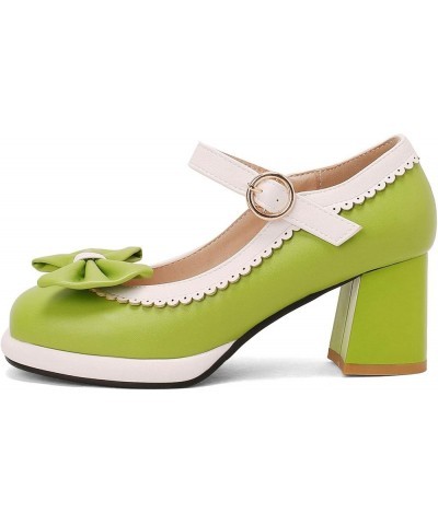 Womens Sweet Mary Jane Pumps Mid Block Heel Ankle Strap Shoes with Bow Green $31.19 Pumps