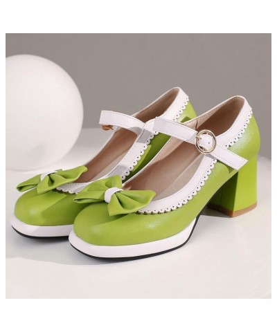 Womens Sweet Mary Jane Pumps Mid Block Heel Ankle Strap Shoes with Bow Green $31.19 Pumps