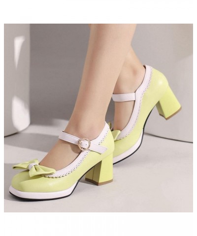 Womens Sweet Mary Jane Pumps Mid Block Heel Ankle Strap Shoes with Bow Green $31.19 Pumps