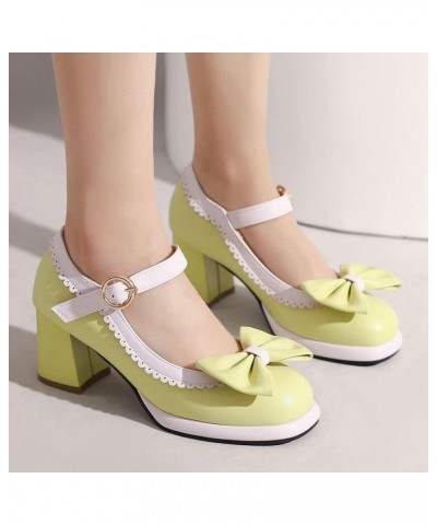 Womens Sweet Mary Jane Pumps Mid Block Heel Ankle Strap Shoes with Bow Green $31.19 Pumps