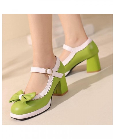 Womens Sweet Mary Jane Pumps Mid Block Heel Ankle Strap Shoes with Bow Green $31.19 Pumps