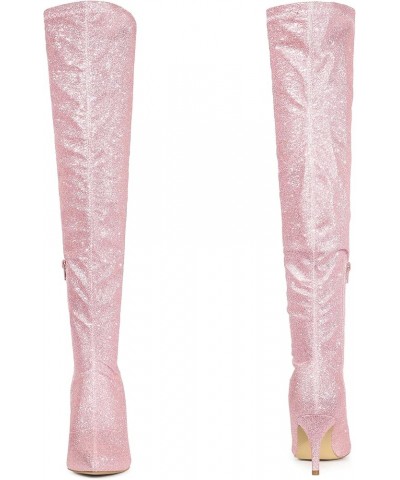 Glitter Thigh High Boot Stiletto Heels Over the Knee Boots for Women Pink $25.92 Boots