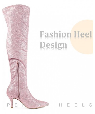 Glitter Thigh High Boot Stiletto Heels Over the Knee Boots for Women Pink $25.92 Boots