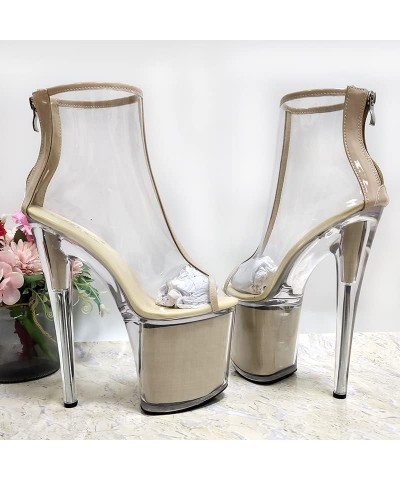 Women 8 Inch Sexy Stripper Platform Ankle Boots 20cm High Heel Transparent Gothic Wedding Exotic Pole Dance Shoes Apricot $36...