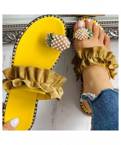 2022 Dressy Slide Sandals for Women Ring Toe Cute Phineapple Pearl Slip On Fashion Flat Sandals Women's Summer Casual Comfy F...