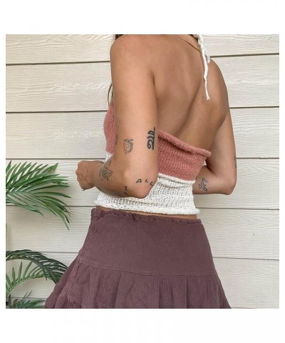 Cardigan Bodysuit Knit Contrast Color Stitching Camisole Vest Athletic Undershirt Women Pink- Vest for Women 2024 $10.13 Athl...