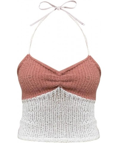 Cardigan Bodysuit Knit Contrast Color Stitching Camisole Vest Athletic Undershirt Women Pink- Vest for Women 2024 $10.13 Athl...