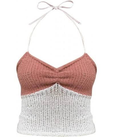 Cardigan Bodysuit Knit Contrast Color Stitching Camisole Vest Athletic Undershirt Women Pink- Vest for Women 2024 $10.13 Athl...