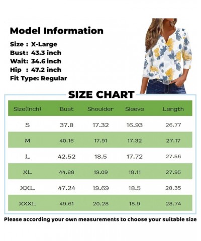 3/4 Sleeve T Shirts for Women Printed V Neck Blouses Button Down Summer Tshirt Dressy Casual Loose Tunic Tops 4-green $9.45 F...