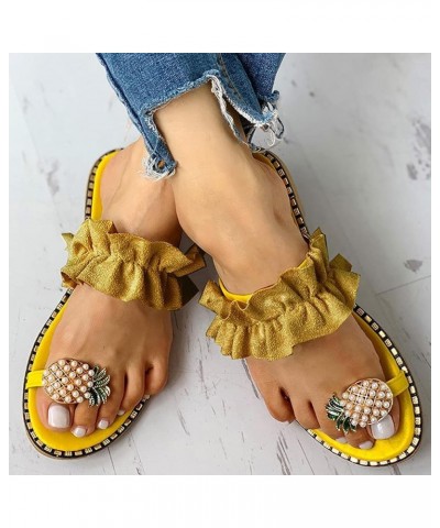 2022 Dressy Slide Sandals for Women Ring Toe Cute Phineapple Pearl Slip On Fashion Flat Sandals Women's Summer Casual Comfy F...