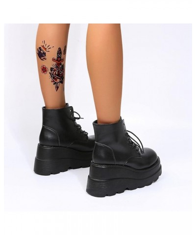 Platform Boots Goth Womens Wedge Heel Lace Up Combat Boots Lug Sole Punk Black Motorcycle Boots Gothic Ankle Booties Black $2...