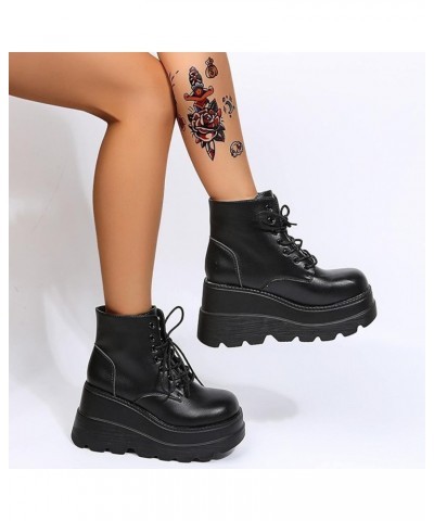 Platform Boots Goth Womens Wedge Heel Lace Up Combat Boots Lug Sole Punk Black Motorcycle Boots Gothic Ankle Booties Black $2...