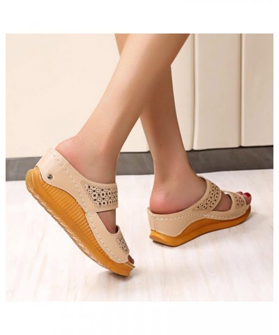 Breathable Open Toe Sandals for Women Fashion Roman Style Two Strap Beach Slippers Spring and Summer Hollow Wedge Sandals (Be...