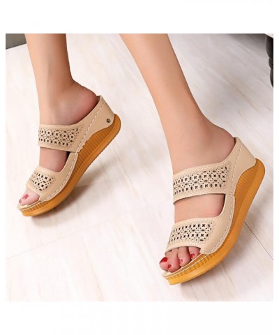 Breathable Open Toe Sandals for Women Fashion Roman Style Two Strap Beach Slippers Spring and Summer Hollow Wedge Sandals (Be...